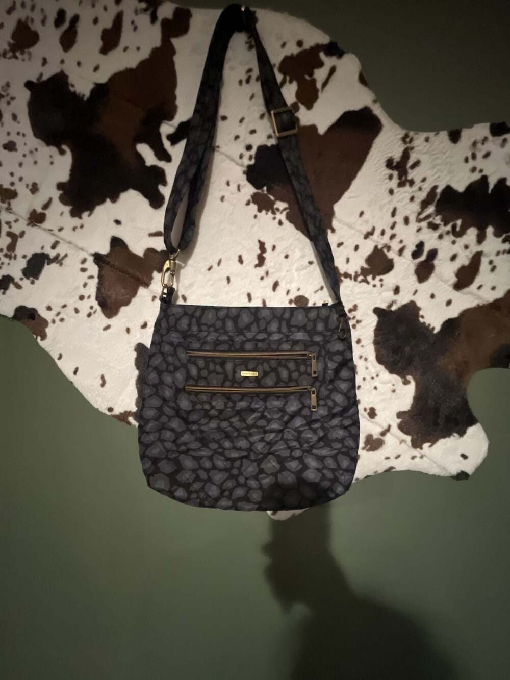 Travelon Anti-Theft Quilted Crossbody Bag in Black and Grey Animal Print